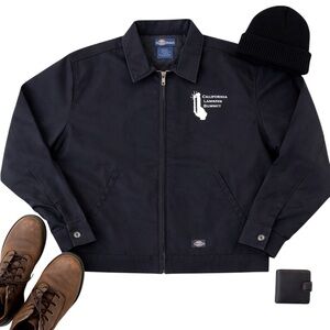 Dickies Quilted Lined Work Jacket Black Calif Bottling Co Logo Insulated 2XL Zip